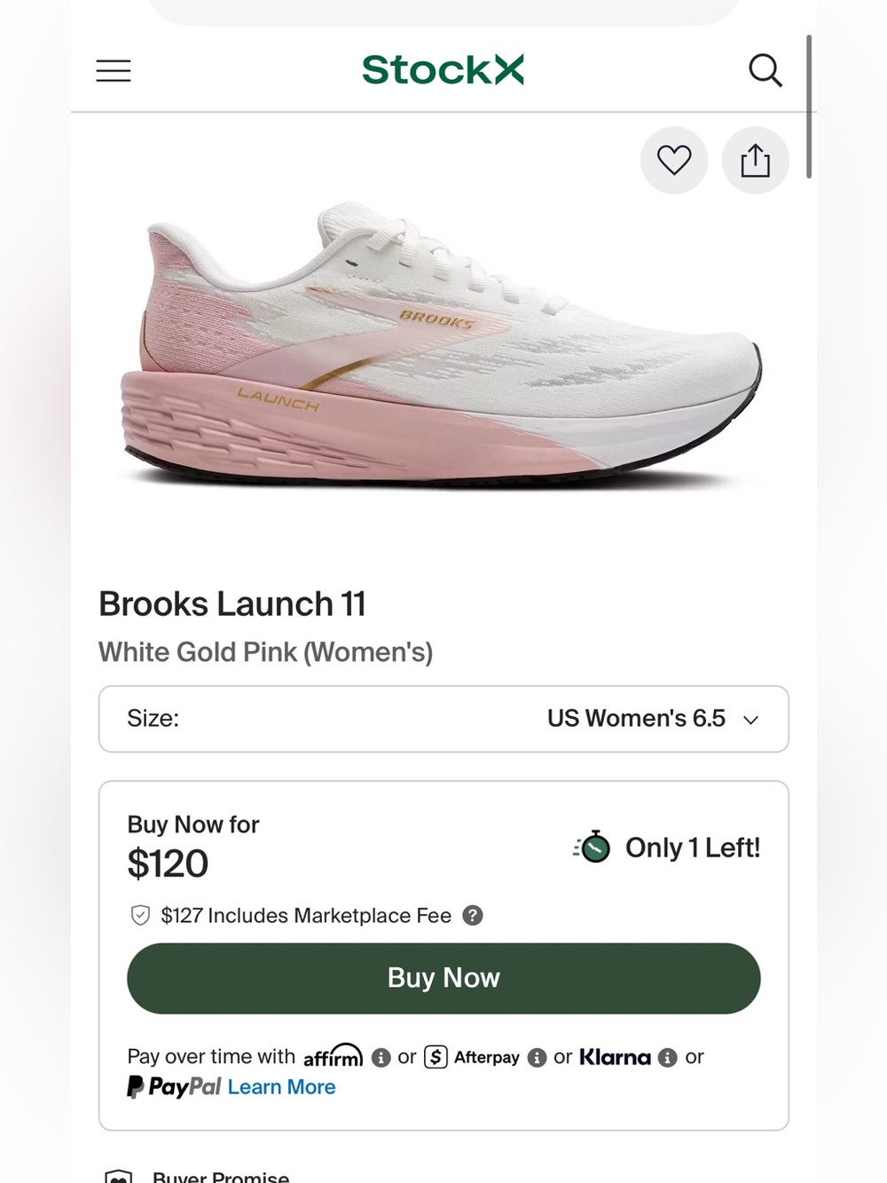 Brooks Launch 11 Women's Running Shoe - White Gold Pink size 9.5